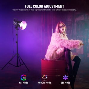 NEEWER Luz de video LED RGB FS150C 130W, salida de iluminación continua COB de 2500-7500K con CRI97/TLCI98 4 curvas de atenuación