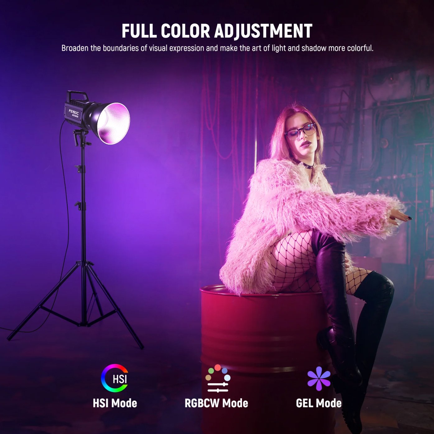 NEEWER Luz de video LED RGB FS150C 130W, salida de iluminación continua COB de 2500-7500K con CRI97/TLCI98 4 curvas de atenuación - Image 3