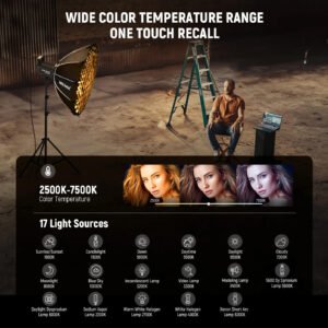 NEEWER Luz de video LED RGB FS150C 130W, salida de iluminación continua COB de 2500-7500K con CRI97/TLCI98 4 curvas de atenuación