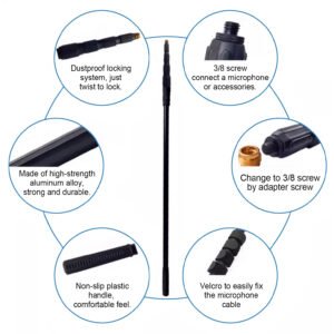 Portable Handheld Boom Pole, 4 Section Stretchable Handheld Aluminum Alloy Microphone Boom Arm (100-320cm)