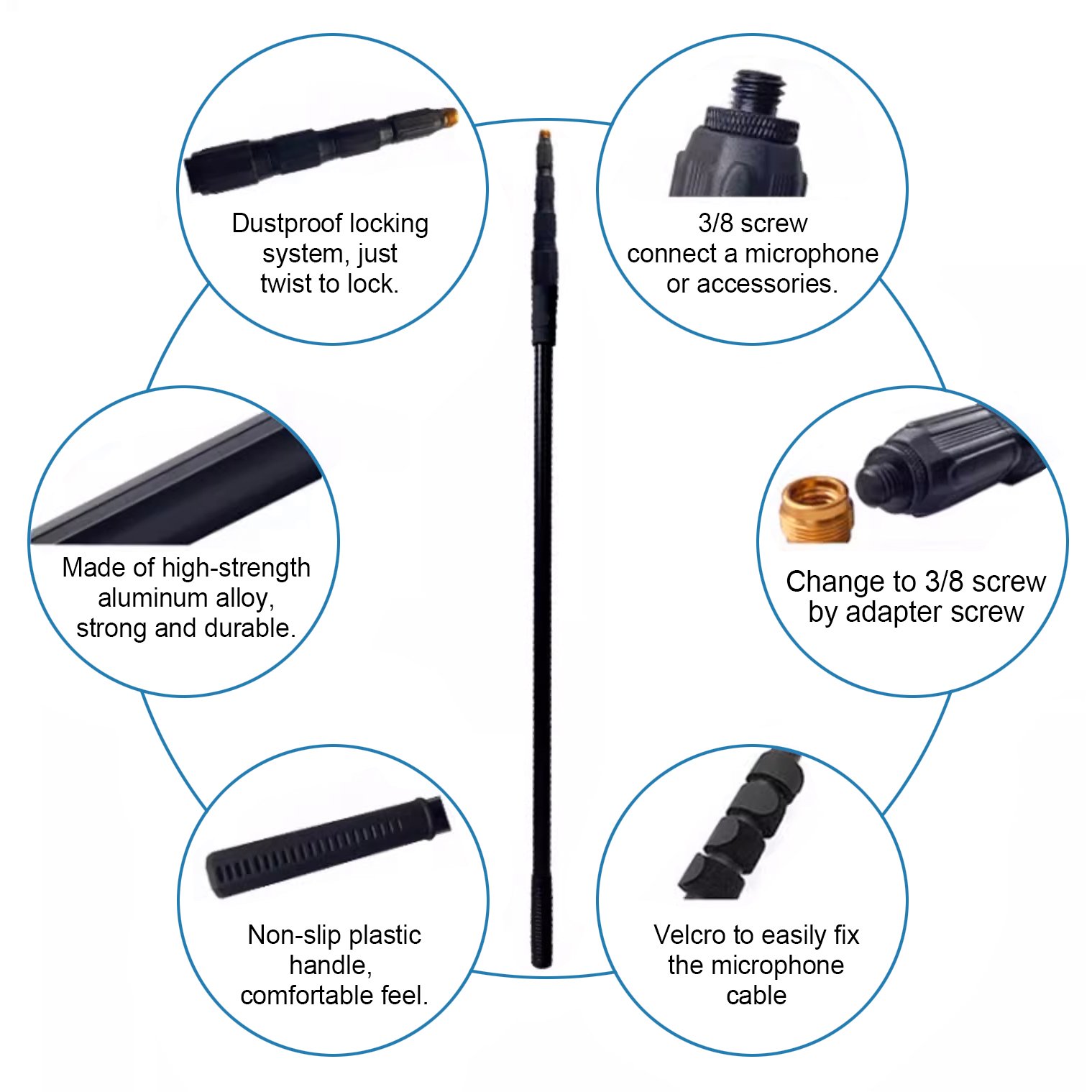 Portable Handheld Boom Pole, 4 Section Stretchable Handheld Aluminum Alloy Microphone Boom Arm (100-320cm) - Image 3