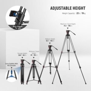 NEEWER TP75 Video Tripod with Fluid Head, QR Plate, Max Load 10kg, 189cm