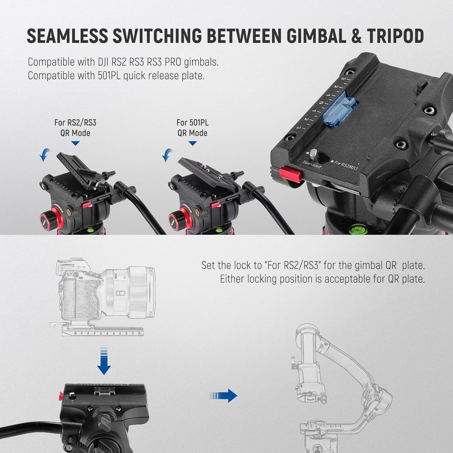 NEEWER TP75 Video Tripod with Fluid Head, QR Plate, Max Load 10kg, 189cm - Image 5