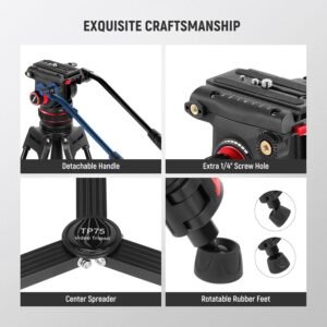 NEEWER TP75 Video Tripod with Fluid Head, QR Plate, Max Load 10kg, 189cm