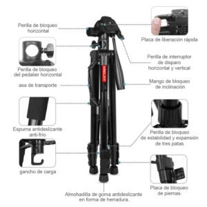 KINGJOY VT-890H Trípode portátil de aleación de aluminio, 58-178cm