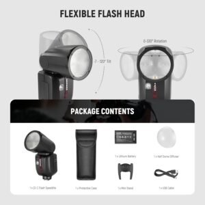 NEEWER Flash de cabeza redonda Z2 2.4G TTL Speedlite compatible con cámaras Canon/Nikon/Sony, 76Ws 1/8000s