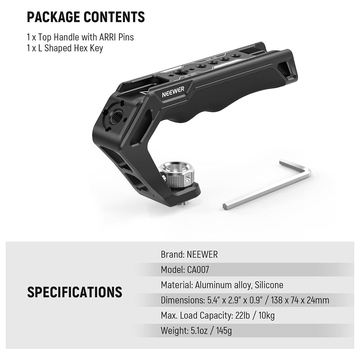 NEEWER Mango superior para cámara con pasadores de localización ARRI de 3/8 pulgadas - Image 7
