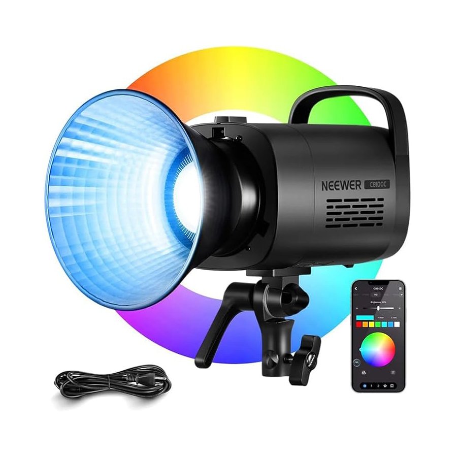 NEEWER Luz de video CB100C 130w RGB LED, control APP/2.4G 360° a todo color, COB Bowens