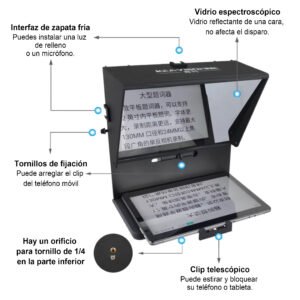 Teleprónter 12'' ajustable iPad/Tablet/teléfono inteligente