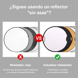 Reflector de luz de 60cm con mango de agarre con rosca, difusor de luz de disco plegable 5 en 1