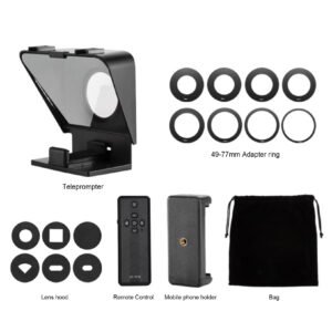 SuteFoto T1 Teleprompter portátil para cámaras y celulares, mini teleprompter con control