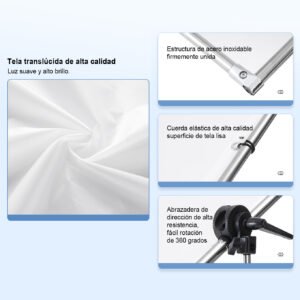 Difusor de luz (No incluye base) 2.4x2.4m,suave, sin costuras, de tela de difusión blanca