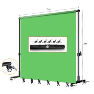 Soporte de fondo con ruedas, 3x2m, Contiene tela verde